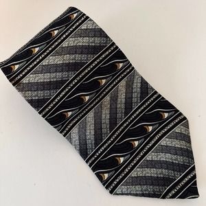 Meeting Street NeckTie, Grey and Black With Wave, 100% Imported Silk Made in USA